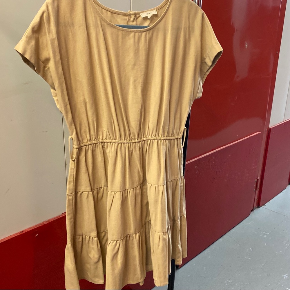 Mine Khaki Casual Tiered Short Sleeve Dress | Size L